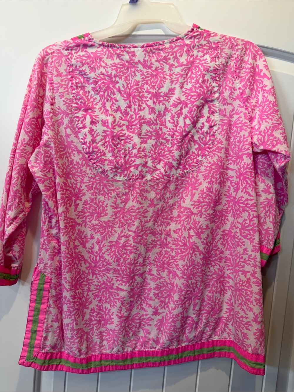 Gretchen Scott Pink & Green Striped Coral-Print V-Neck Tunic - Picture 3 of 3